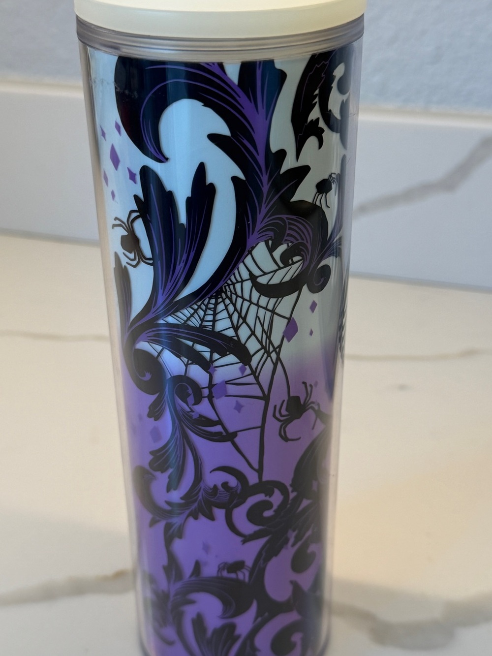 NWT Starbucks Halloween 2021 Glow in the Dark Purple Cat Spider Web Tumbler 16oz - Picture 5 of 10